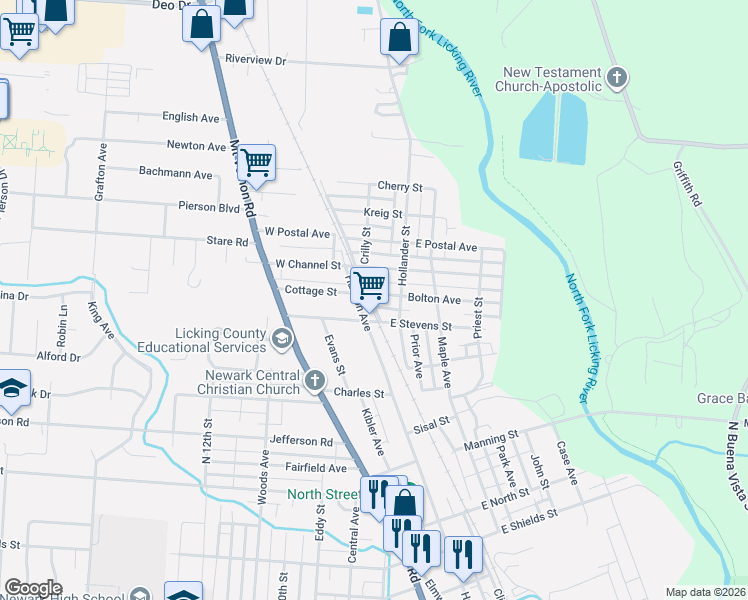 map of restaurants, bars, coffee shops, grocery stores, and more near 768 Hudson Avenue in Newark