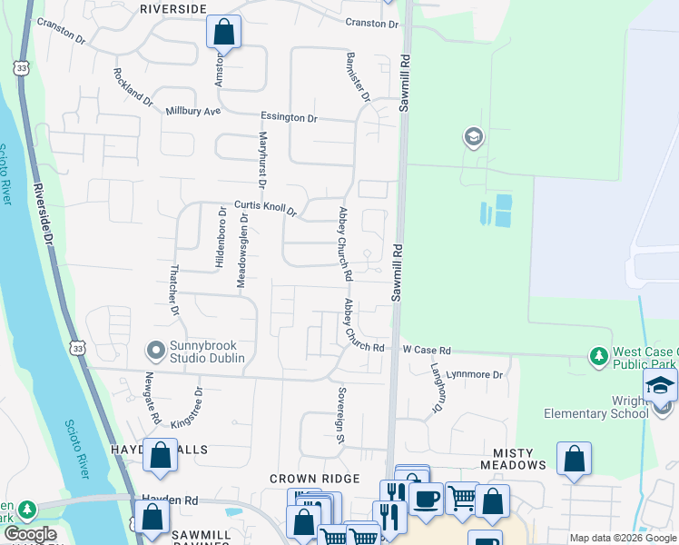 map of restaurants, bars, coffee shops, grocery stores, and more near 2924 Leatherlips Trail in Dublin