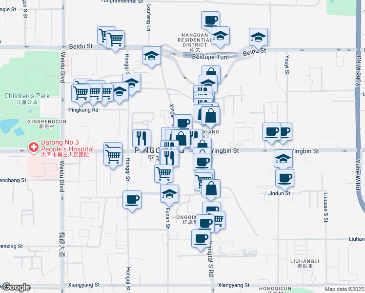 map of restaurants, bars, coffee shops, grocery stores, and more near in Datong