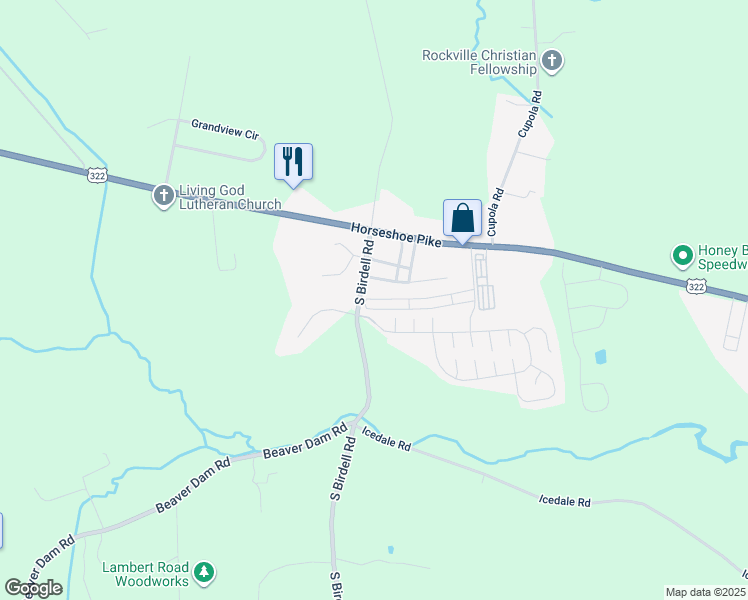 map of restaurants, bars, coffee shops, grocery stores, and more near 110 Azalea Circle in Honey Brook