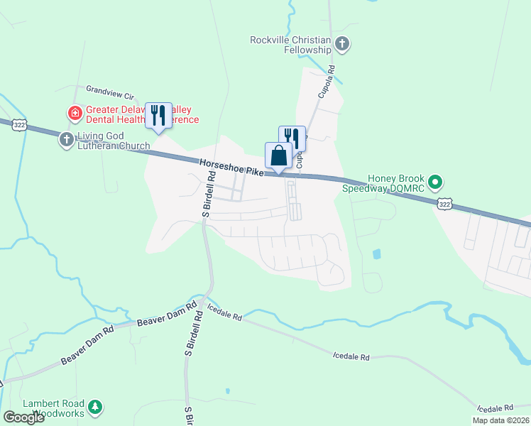 map of restaurants, bars, coffee shops, grocery stores, and more near 24 Violet Drive in Honey Brook