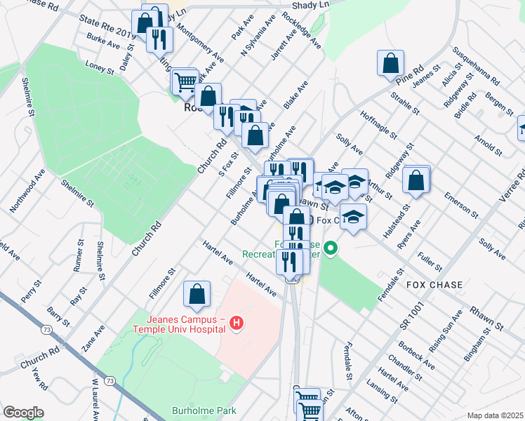 map of restaurants, bars, coffee shops, grocery stores, and more near 300 Loney Street in Philadelphia