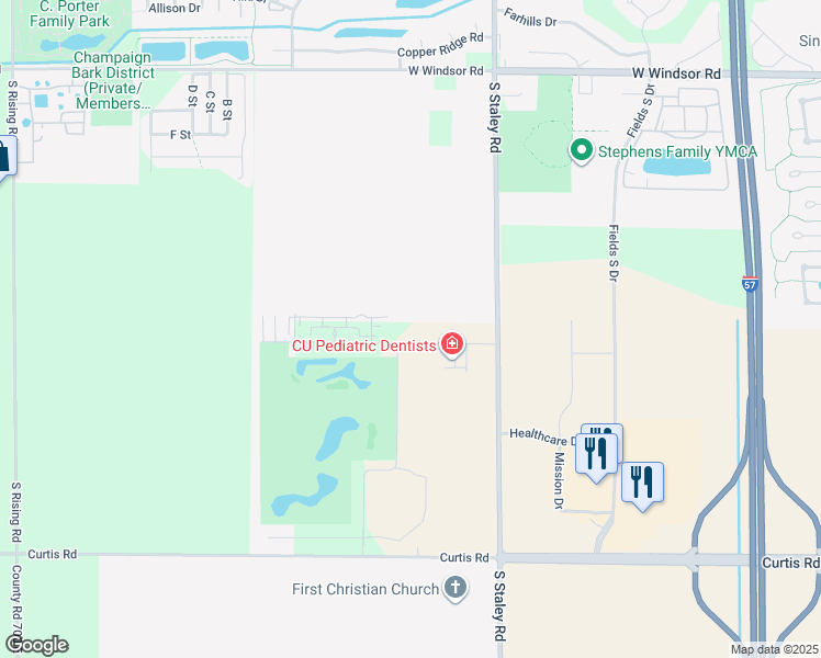 map of restaurants, bars, coffee shops, grocery stores, and more near 4402 Nicklaus Drive in Champaign