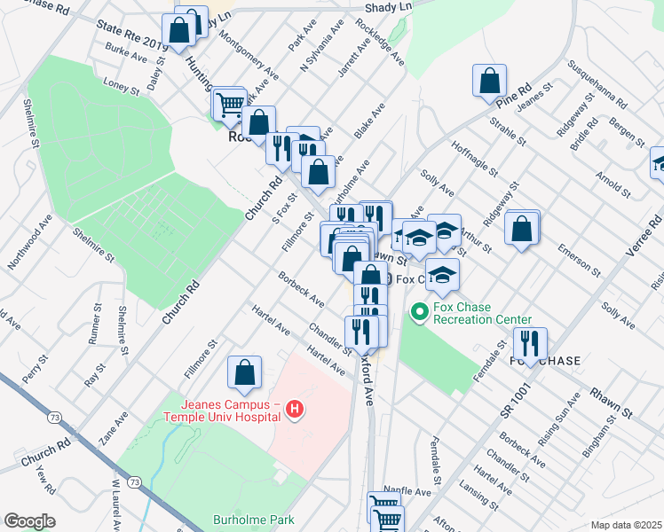 map of restaurants, bars, coffee shops, grocery stores, and more near 7980 Pennsylvania 232 in Philadelphia