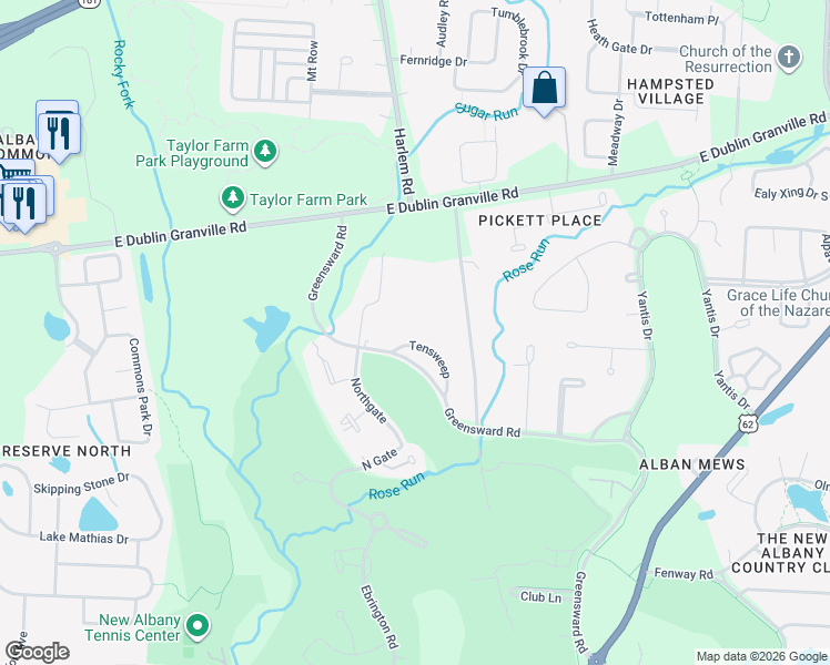 map of restaurants, bars, coffee shops, grocery stores, and more near 4658 Tensweep in New Albany