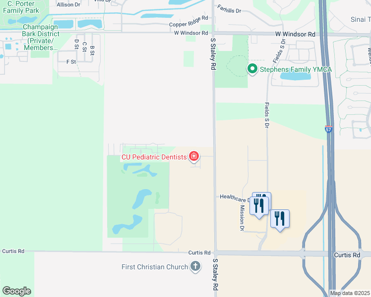 map of restaurants, bars, coffee shops, grocery stores, and more near 4402 Nicklaus Drive in Champaign