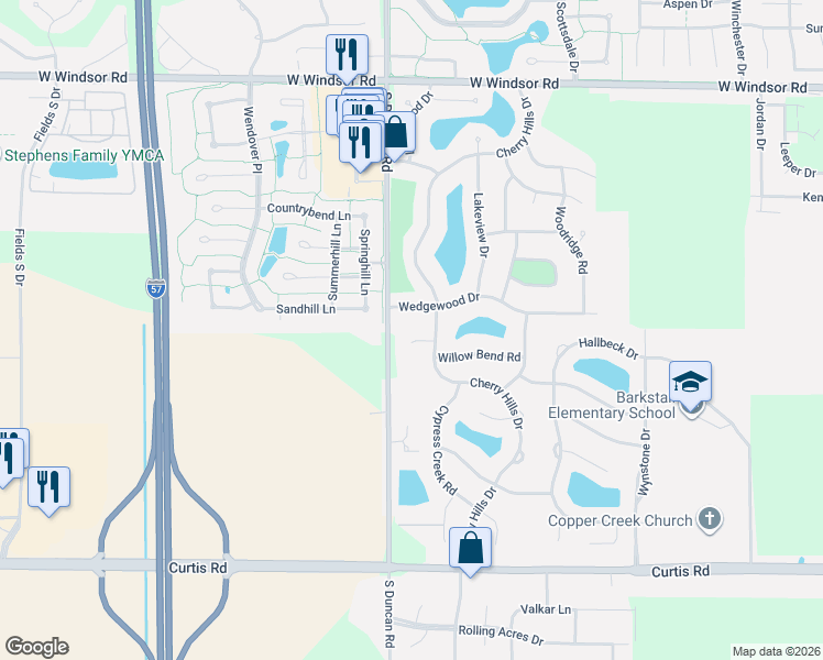 map of restaurants, bars, coffee shops, grocery stores, and more near 2907 Wedgewood Drive in Champaign
