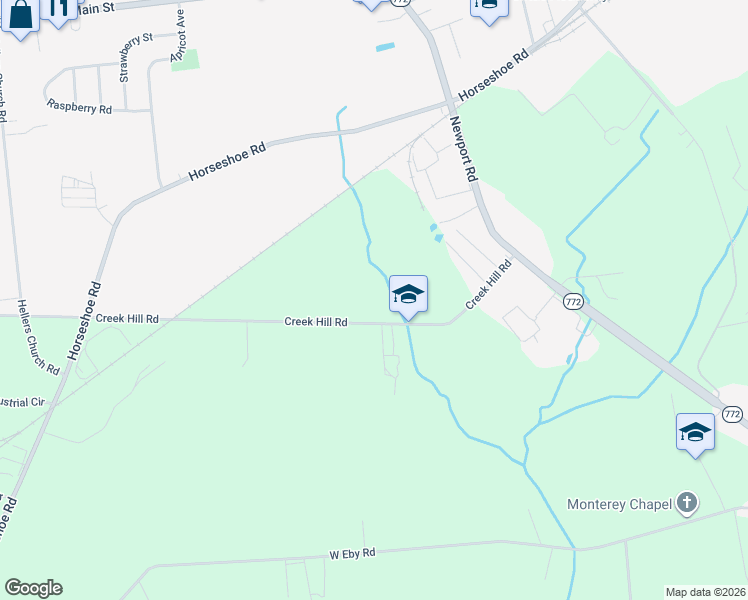 map of restaurants, bars, coffee shops, grocery stores, and more near 2723 Creek Hill Road in Lancaster County