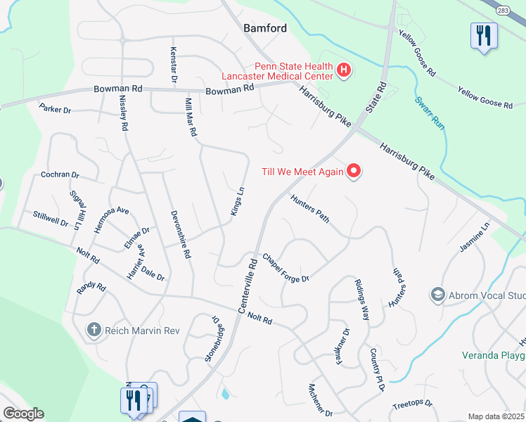 map of restaurants, bars, coffee shops, grocery stores, and more near 1094 Centerville Road in Lancaster