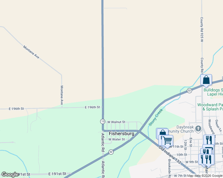 map of restaurants, bars, coffee shops, grocery stores, and more near 1592 Atlantic Road in Lapel
