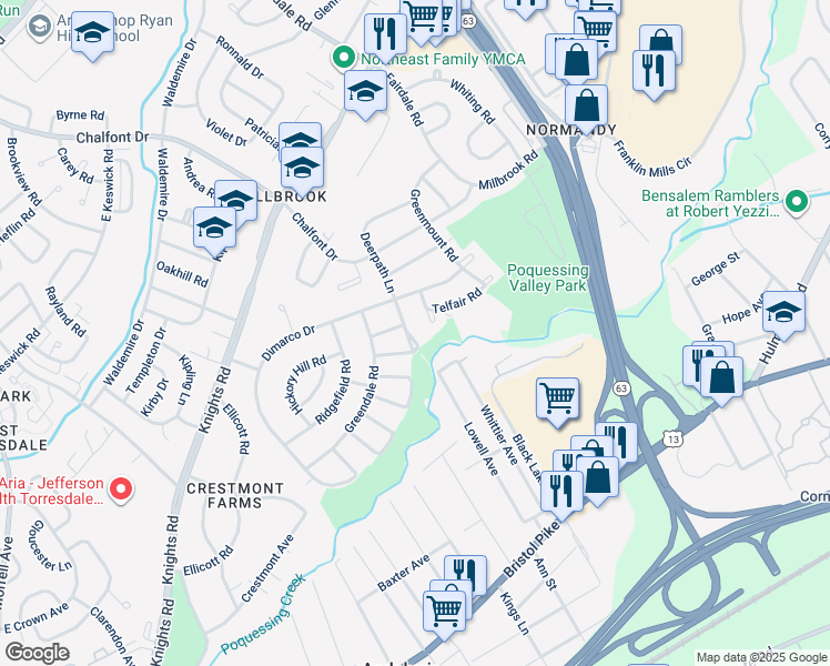 map of restaurants, bars, coffee shops, grocery stores, and more near 4427 Deerpath Lane in Philadelphia