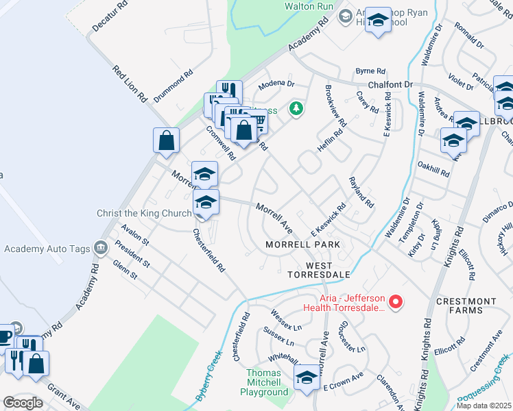 map of restaurants, bars, coffee shops, grocery stores, and more near 3305 Morrell Ave in Philadelphia