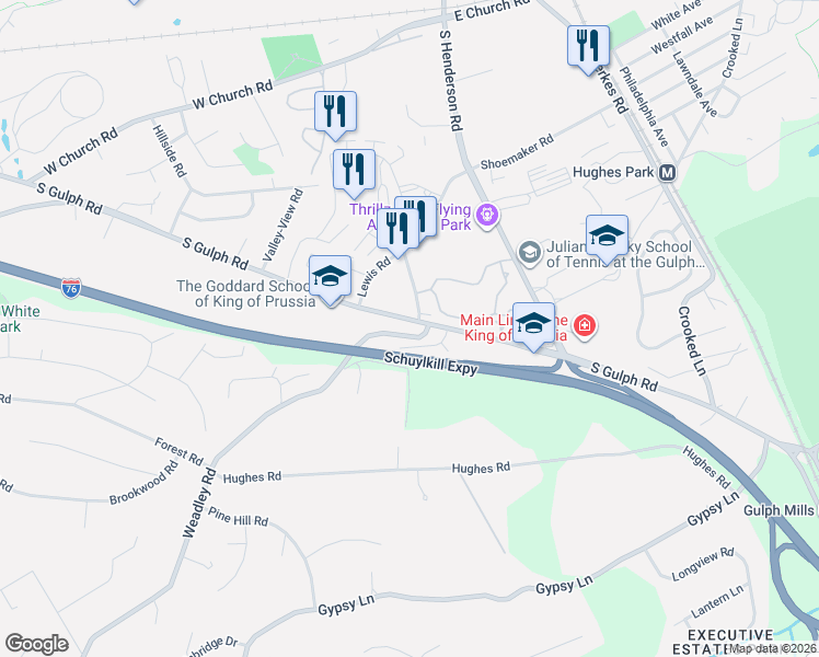 map of restaurants, bars, coffee shops, grocery stores, and more near 618 Shoemaker Road in King of Prussia
