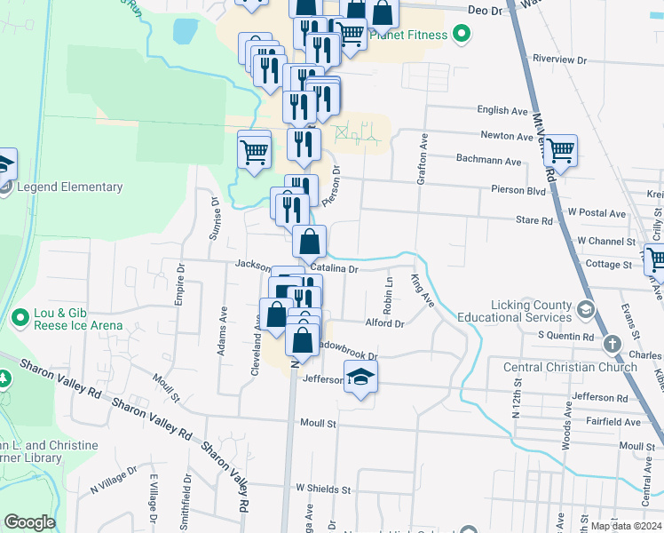map of restaurants, bars, coffee shops, grocery stores, and more near 1060 Welsh View Drive in Newark