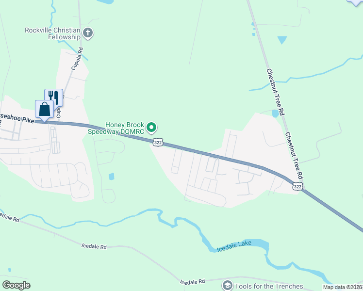 map of restaurants, bars, coffee shops, grocery stores, and more near 4 Keystone Court in Honey Brook