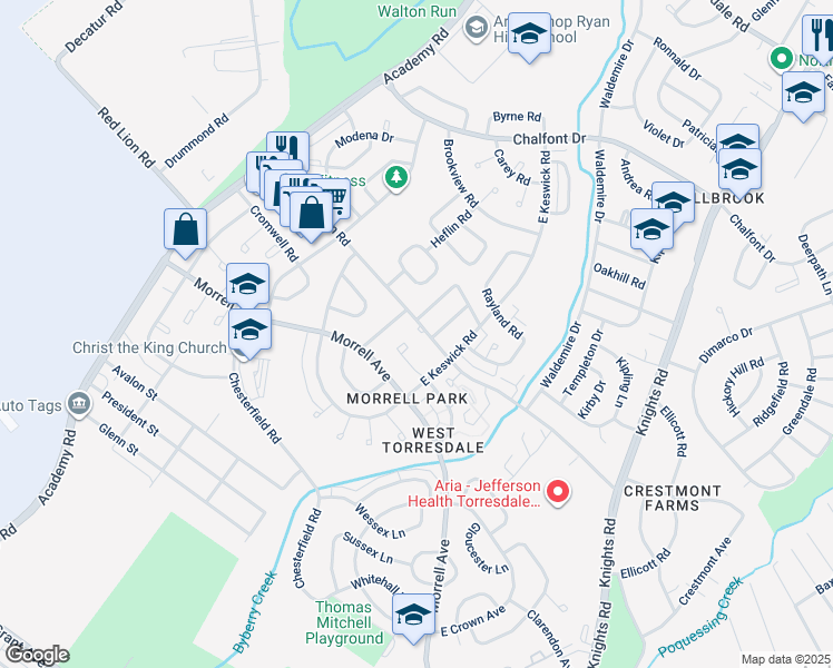 map of restaurants, bars, coffee shops, grocery stores, and more near 3364 Red Lion Road in Philadelphia