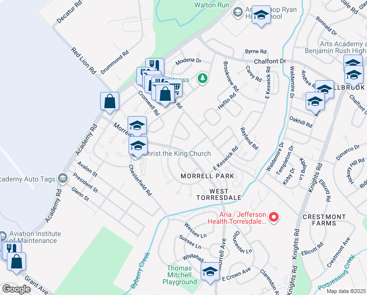 map of restaurants, bars, coffee shops, grocery stores, and more near 3325 Morrell Avenue in Philadelphia