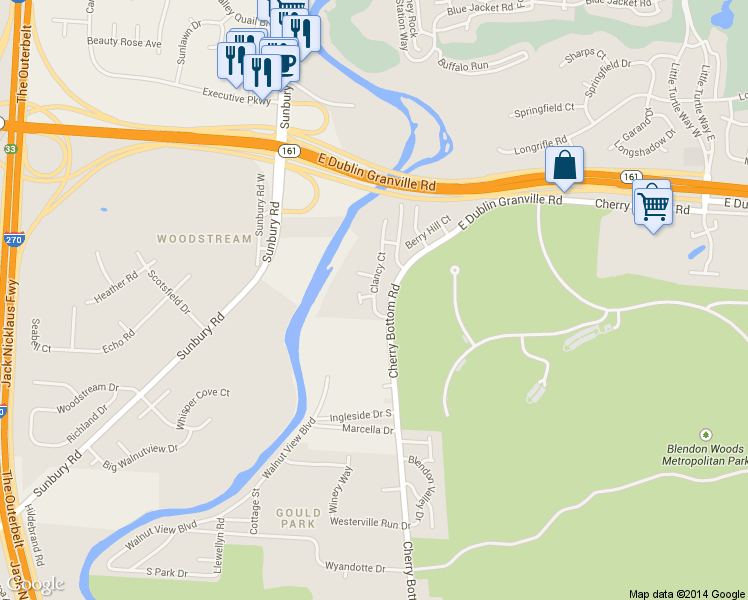 map of restaurants, bars, coffee shops, grocery stores, and more near 5014 Clancy Court in Columbus