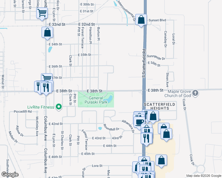 map of restaurants, bars, coffee shops, grocery stores, and more near 1830 E County Road 200 South in Anderson