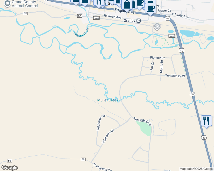 map of restaurants, bars, coffee shops, grocery stores, and more near 944 Ten Mile Drive West in Granby