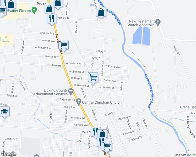 map of restaurants, bars, coffee shops, grocery stores, and more near 34 Bolton Avenue in Newark