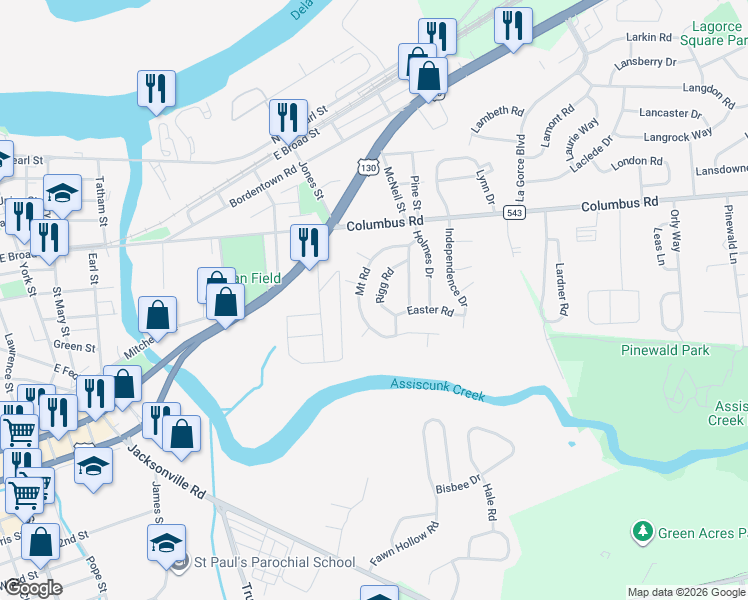 map of restaurants, bars, coffee shops, grocery stores, and more near 921 Rigg Road in Burlington