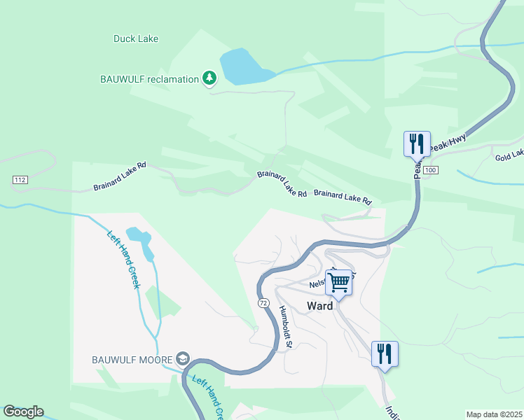 map of restaurants, bars, coffee shops, grocery stores, and more near 1199 Brainard Lake Road in Ward