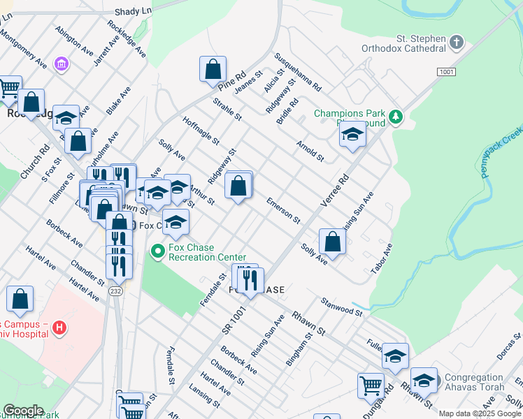 map of restaurants, bars, coffee shops, grocery stores, and more near 729 Solly Avenue in Philadelphia