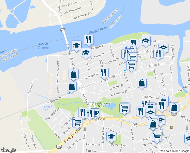 map of restaurants, bars, coffee shops, grocery stores, and more near 244 Conover Street in Burlington