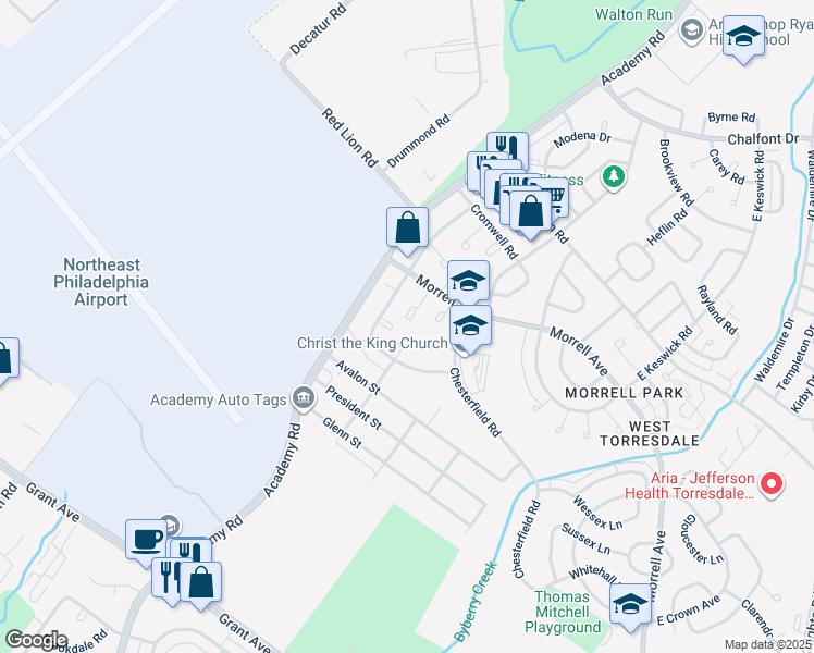 map of restaurants, bars, coffee shops, grocery stores, and more near 10000 Westbourne Place in Philadelphia
