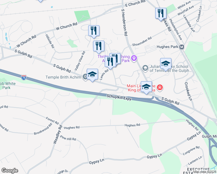 map of restaurants, bars, coffee shops, grocery stores, and more near 667 South Gulph Road in King of Prussia