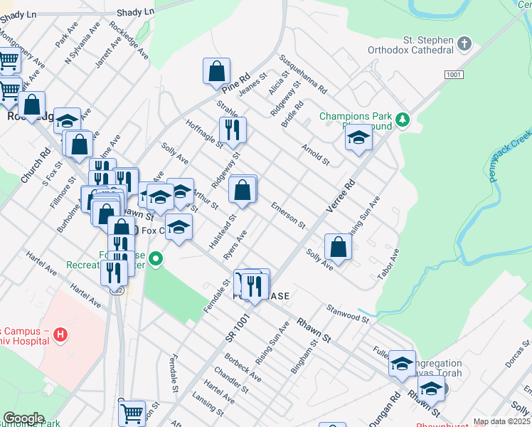map of restaurants, bars, coffee shops, grocery stores, and more near 729 Solly Avenue in Philadelphia