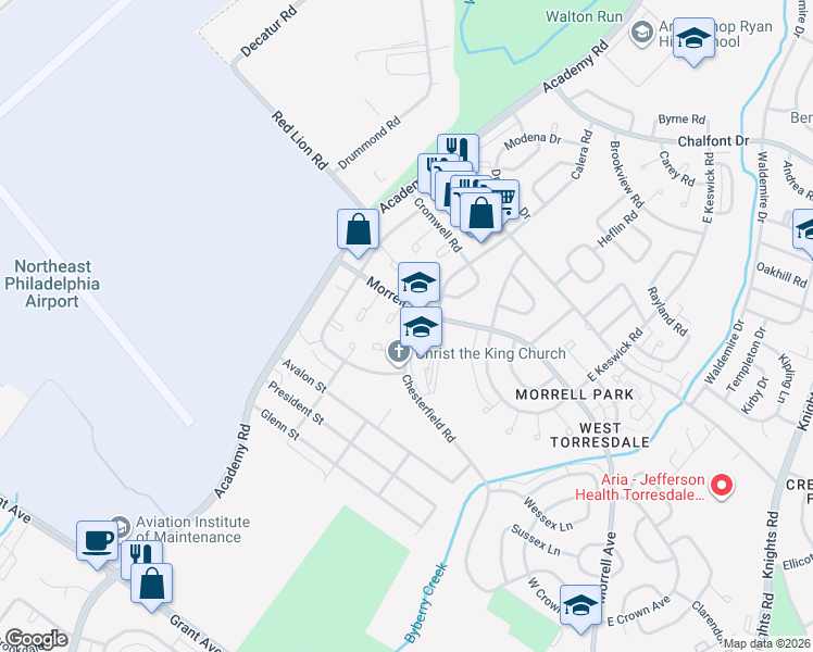 map of restaurants, bars, coffee shops, grocery stores, and more near 3254 Morrell Avenue in Philadelphia