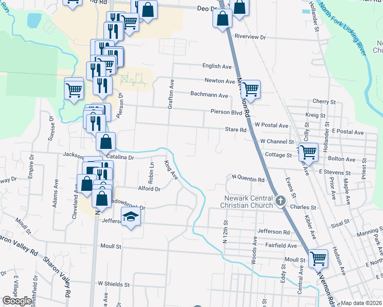 map of restaurants, bars, coffee shops, grocery stores, and more near 757 South Hampton Road in Newark