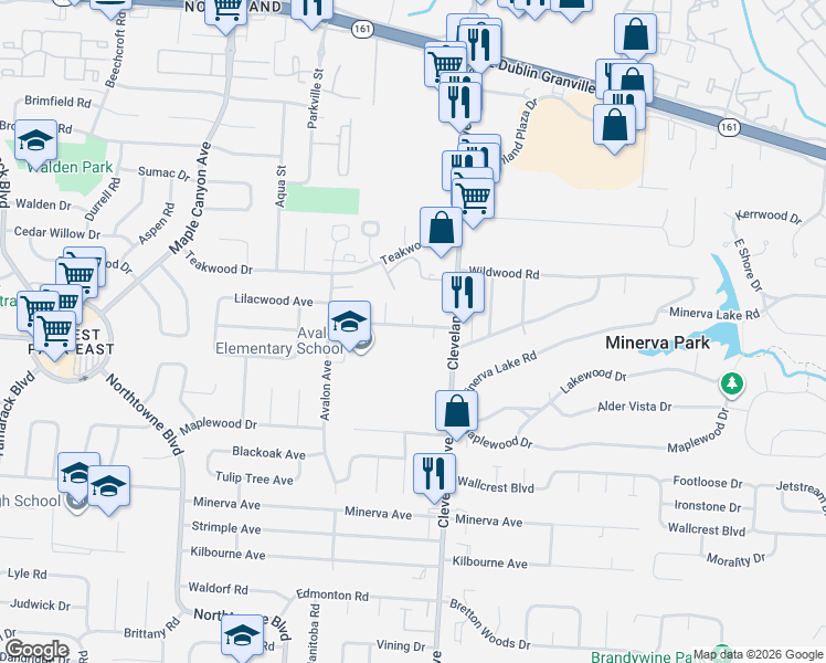 map of restaurants, bars, coffee shops, grocery stores, and more near 2422 Green Apple Avenue in Columbus
