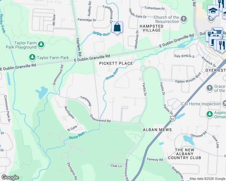 map of restaurants, bars, coffee shops, grocery stores, and more near 11 Wiveliscombe in New Albany