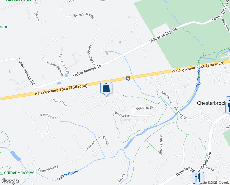 map of restaurants, bars, coffee shops, grocery stores, and more near 60 Main Street in Chesterbrook