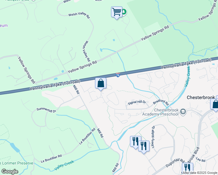 map of restaurants, bars, coffee shops, grocery stores, and more near 60 Main Street in Chesterbrook