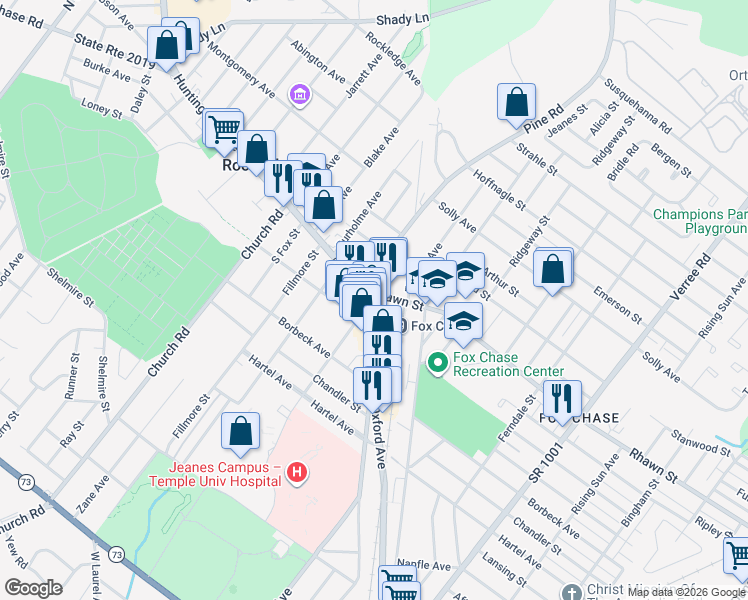 map of restaurants, bars, coffee shops, grocery stores, and more near 427 Rhawn Street in Philadelphia