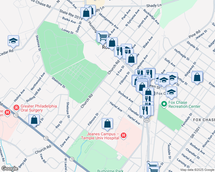 map of restaurants, bars, coffee shops, grocery stores, and more near 101 Borbeck Avenue in Rockledge
