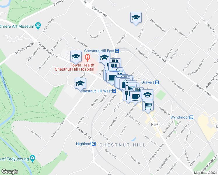 map of restaurants, bars, coffee shops, grocery stores, and more near in Philadelphia