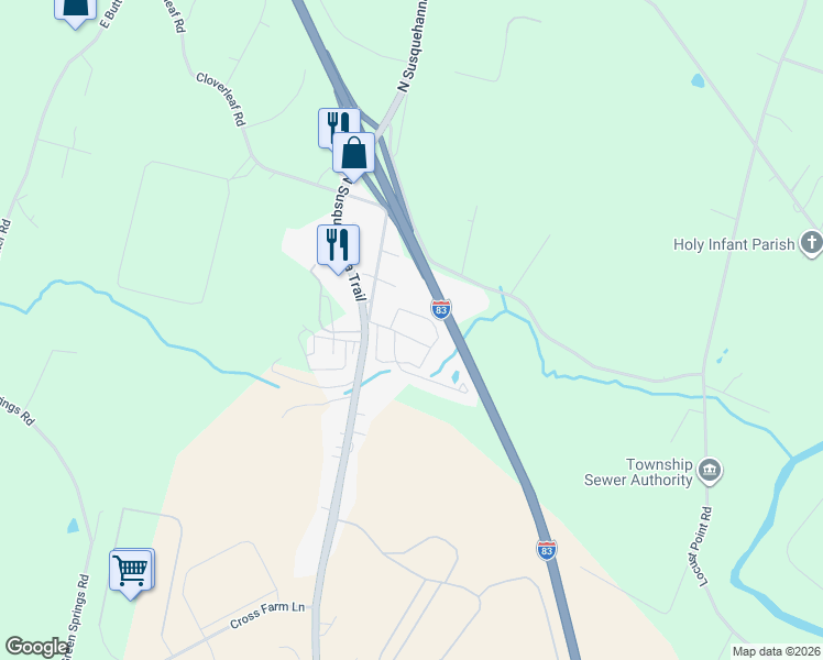 map of restaurants, bars, coffee shops, grocery stores, and more near 1 Cloverleaf Road in York
