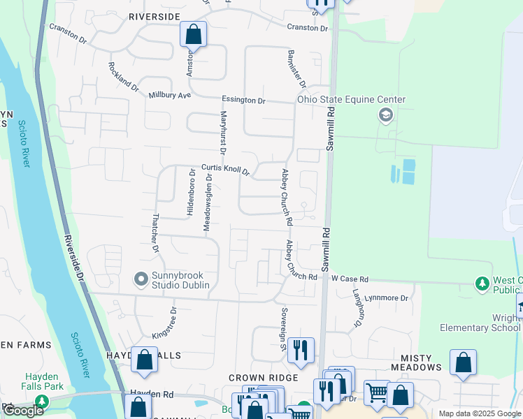 map of restaurants, bars, coffee shops, grocery stores, and more near 2972 Leatherlips Trail in Dublin