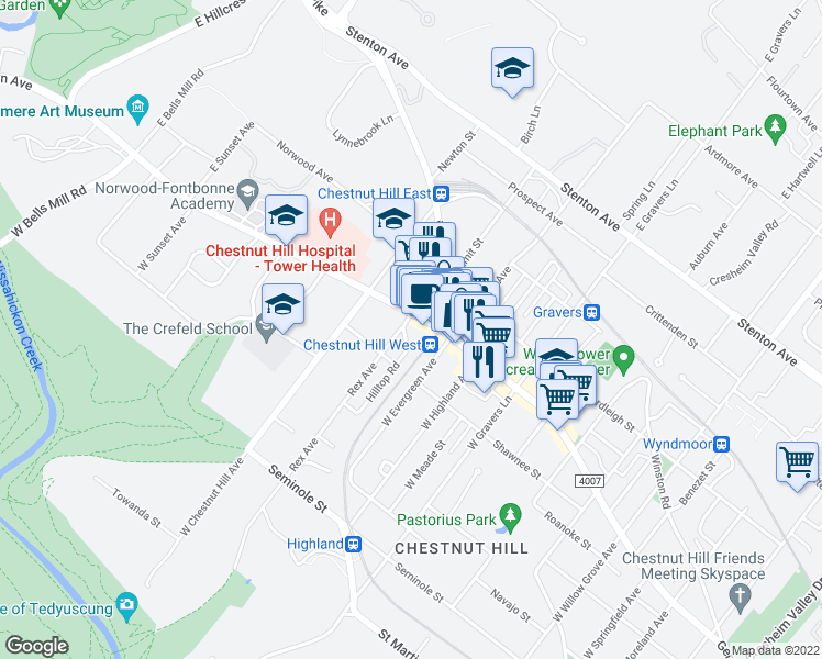 map of restaurants, bars, coffee shops, grocery stores, and more near 8 Rex Avenue in Philadelphia