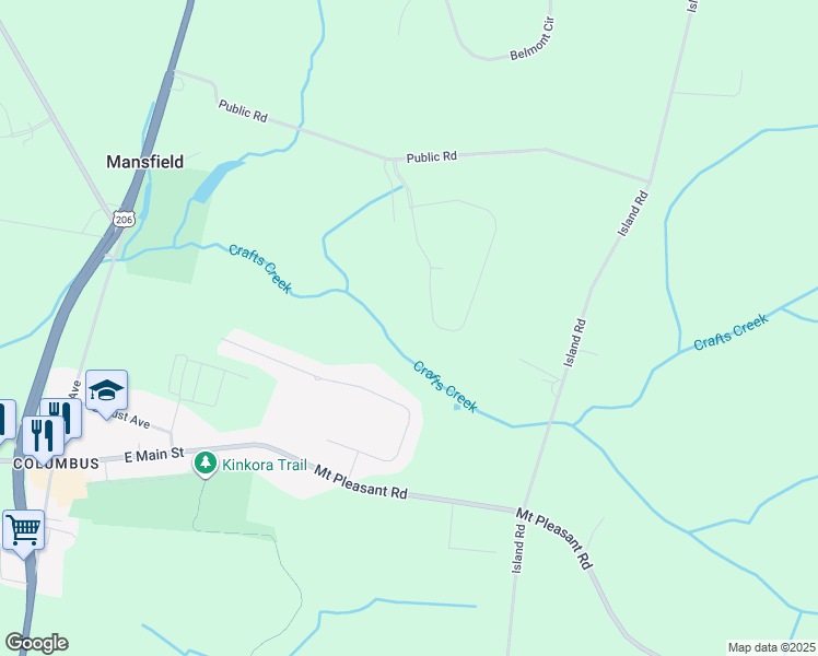 map of restaurants, bars, coffee shops, grocery stores, and more near 32 Longwood Lane in Mansfield