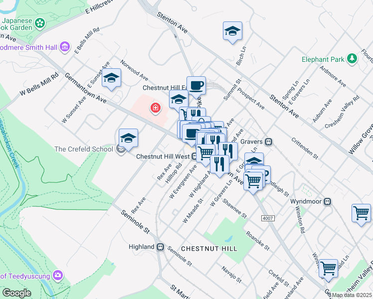 map of restaurants, bars, coffee shops, grocery stores, and more near in Philadelphia