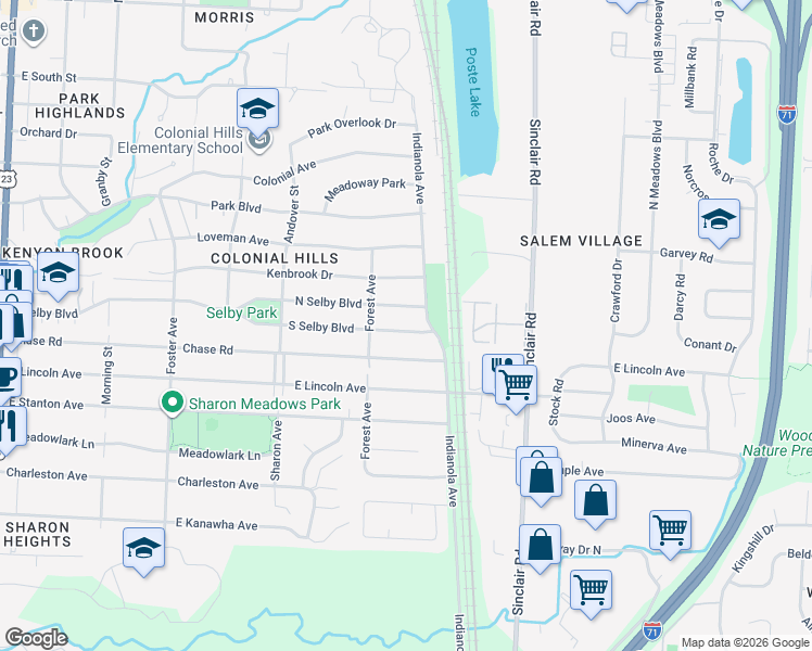 map of restaurants, bars, coffee shops, grocery stores, and more near 590 South Selby Boulevard in Worthington