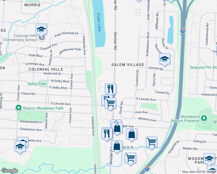 map of restaurants, bars, coffee shops, grocery stores, and more near 5480 Worthington Forest Place East in Columbus