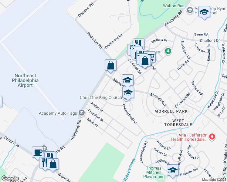 map of restaurants, bars, coffee shops, grocery stores, and more near 10007 Westbourne Place in Philadelphia