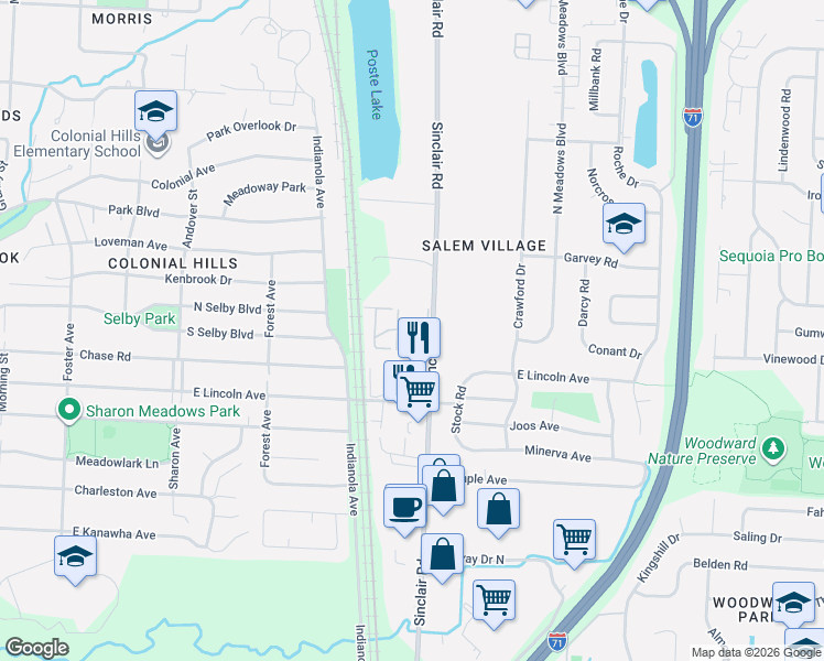 map of restaurants, bars, coffee shops, grocery stores, and more near 5480 Worthington Forest Place East in Columbus